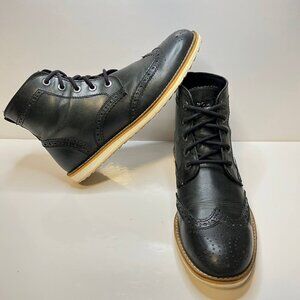 Crevo “Boardwalk” Black Brogue Boots – Men’s 9.5 | Leather Upper | Memory Foam I